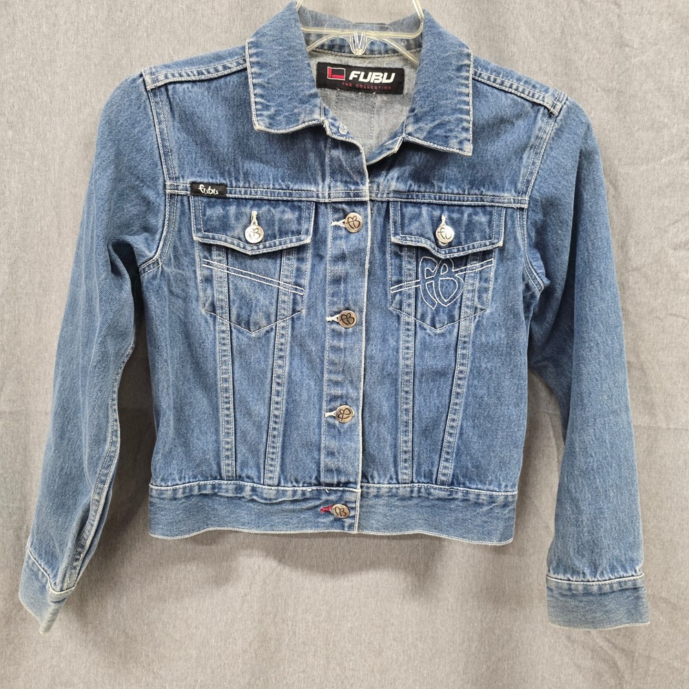 FUBU The Collection Kids Denim‎ Jacket Medium Wash Blue Vintage Streetwear Logo